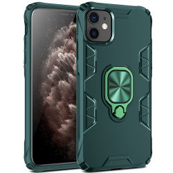 Ultimate Shockproof 360 Ring Stand Case with Magnetic Metal Plate for iPhone 11 6.1 (Green)